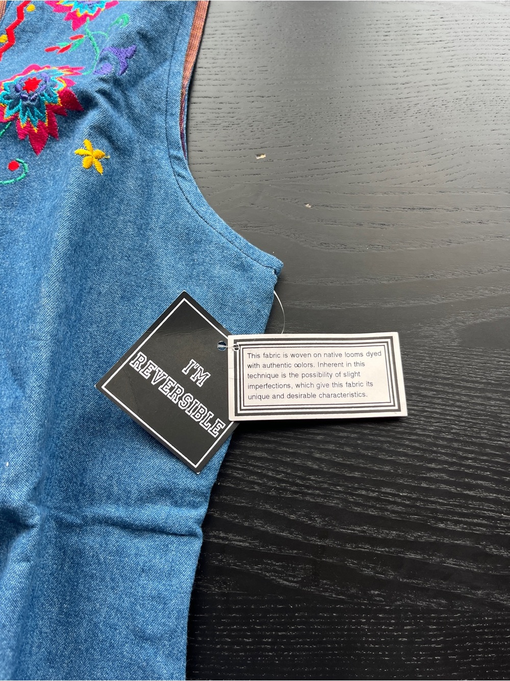 Brand New Vintage Cabin Creek Size M Reversible Denim & Striped Embroidered Vest - Picture 4 of 16
